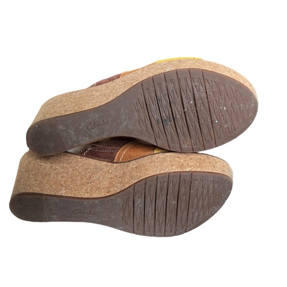 Clark’s 8.5 Aisley Lily Brown Orange Yellow Open Toe Wedge Sandals main image 2